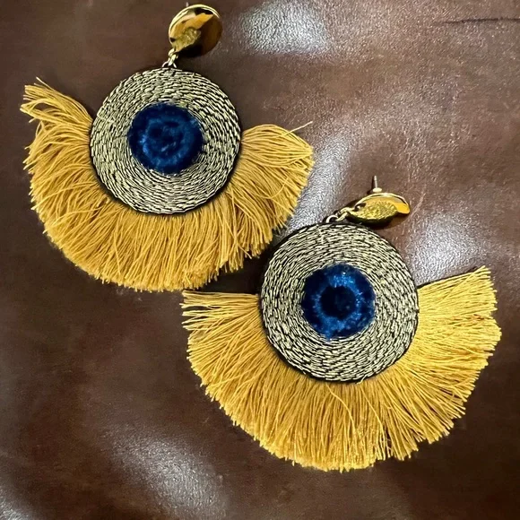 J.Crew Gold and Blue Fringe Earrings - Picture 1 of 2